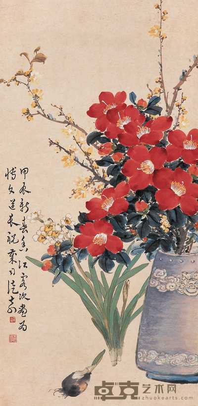 司徒奇 甲辰（1964）年作 岁朝图 镜心 95×47cm